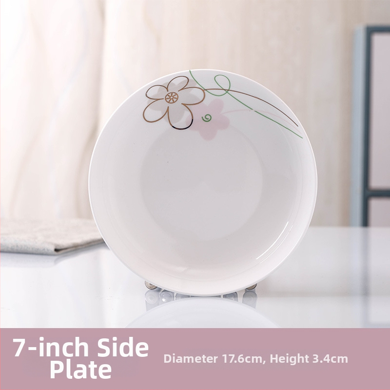 Keraminis stalo servizo rinkinys: ryžių dubenėliai, sriubos dubenėliai ir lėkštės; kaulinis porcelianas (>36% kaulo); gėlių raštas; dažyta glazūra; tinkamas mikrobangų krosnelėms.