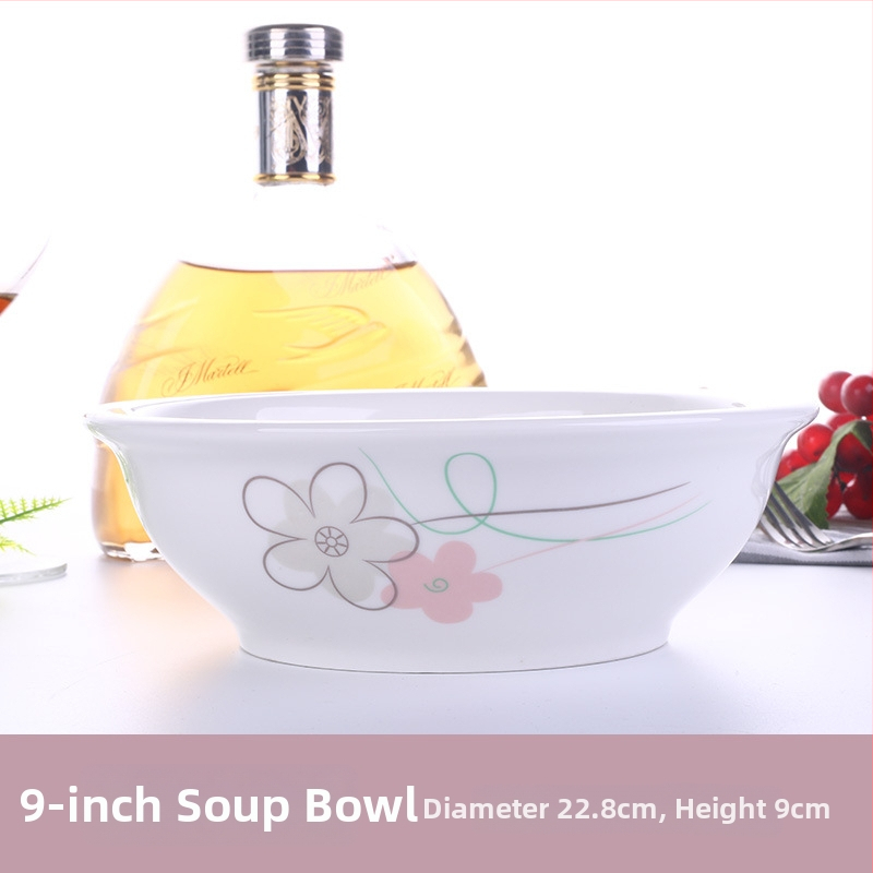 Keraminis stalo servizo rinkinys: ryžių dubenėliai, sriubos dubenėliai ir lėkštės; kaulinis porcelianas (>36% kaulo); gėlių raštas; dažyta glazūra; tinkamas mikrobangų krosnelėms.