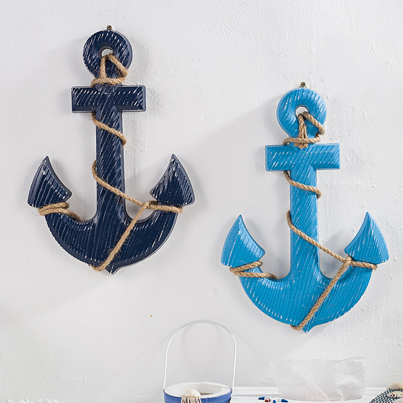 Koka enkura sienas dekors ar Vidusjūras stilu, rokdarbu kulons (Materiāls: koks; Kategorija: rokdarbu kulons; Stils: Vidusjūras; Forma: enkura)