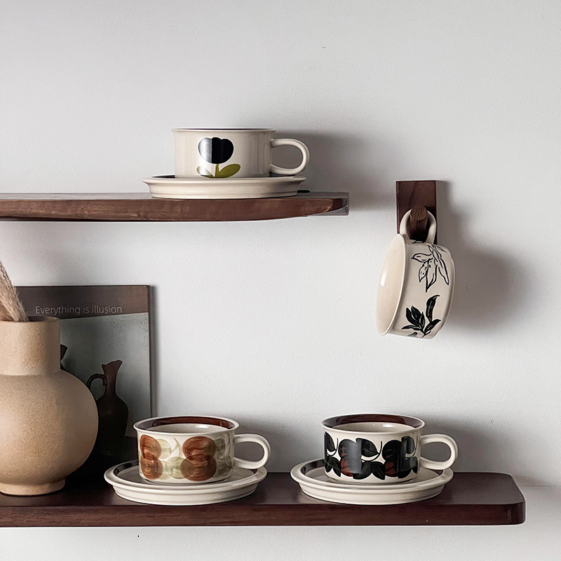 Σετ φλυτζάνι καφέ με πιατάκι και δίσκο, μοτίβο λουλουδιών, ρετρό στυλ, βάρος 0,65 kg, δυνατότητα προσαρμογής