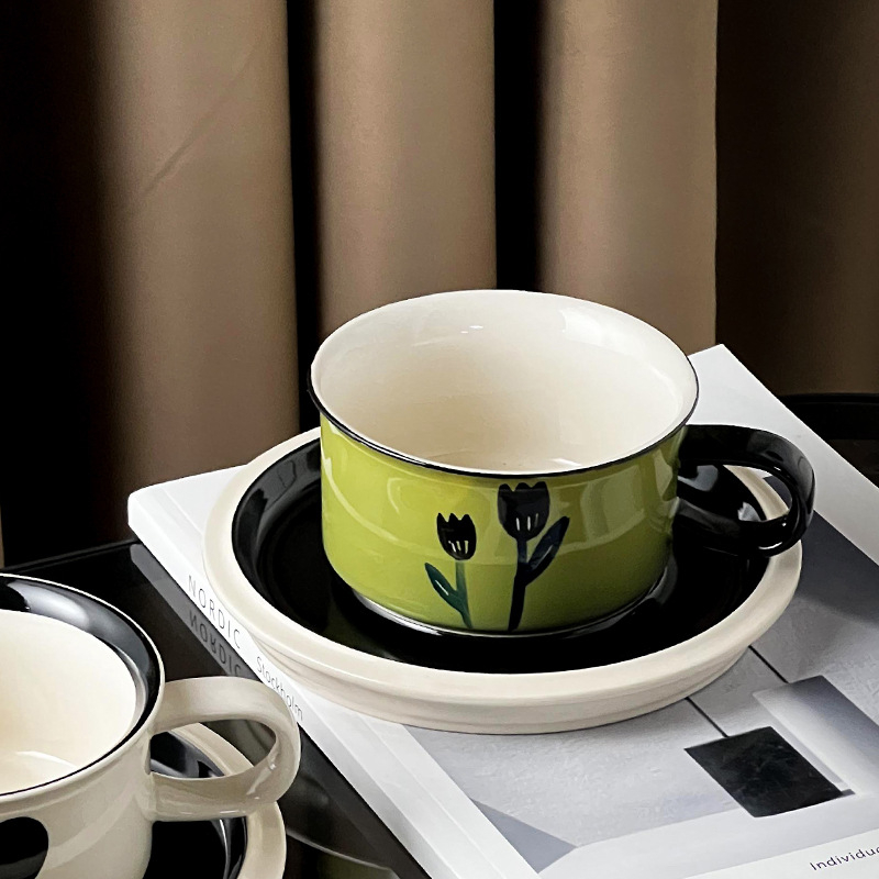 Σετ φλυτζάνι καφέ με πιατάκι και δίσκο, μοτίβο λουλουδιών, ρετρό στυλ, βάρος 0,65 kg, δυνατότητα προσαρμογής