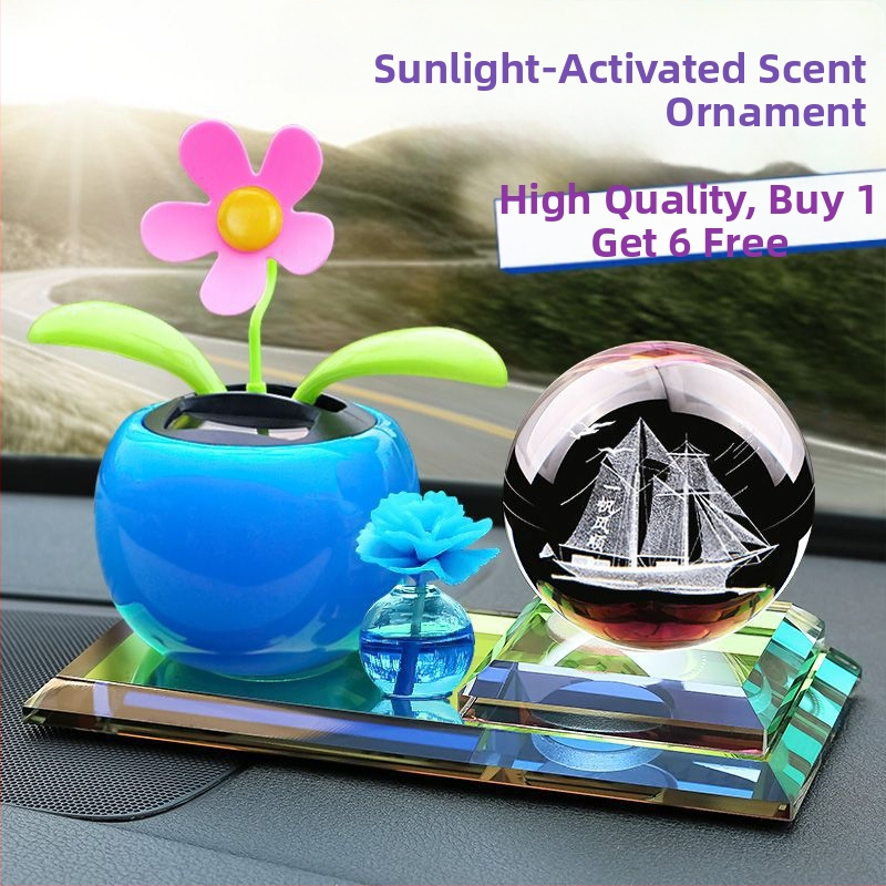 Auto interiérová dekorácia so solárnym poháňaným pohybujúcim sa kvetom pre arómaterapiu, kovová konštrukcia, vhodné ako firemné darčeky