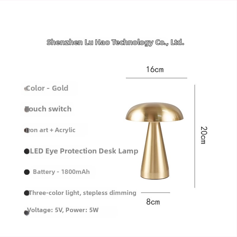 Sēņu formas galda lampa ar pieskāriena nakts gaismu – metāla statīvs, modelis ST-06B, ≤36V
