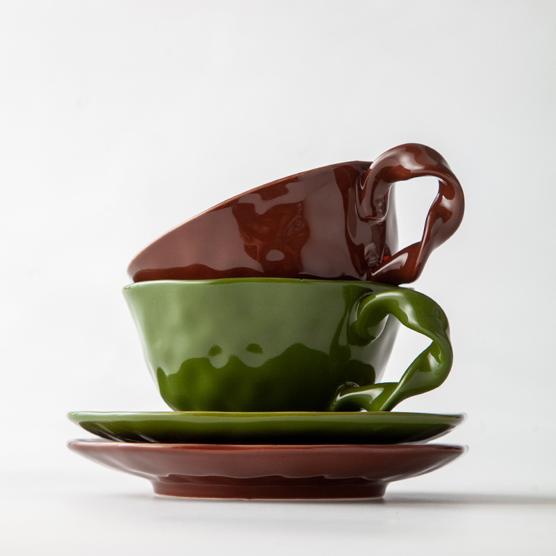 Κούπα καφέ - Ακανόνιστος κεραμικός σχεδιασμός, μοντέρνο και απλό στυλ, Εκτυπωμένο λογότυπο, 0,38 kg