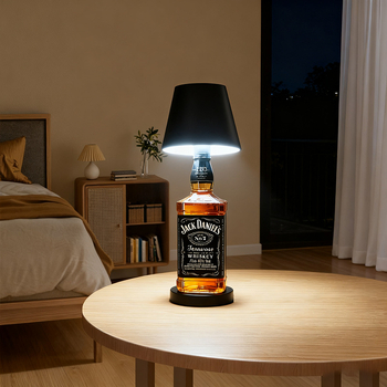 Vīna pudeles galda lampai ar RGB ambientā gaismu, metāla turētājs, radošs stils, OEM logotips, stāvošs dizains