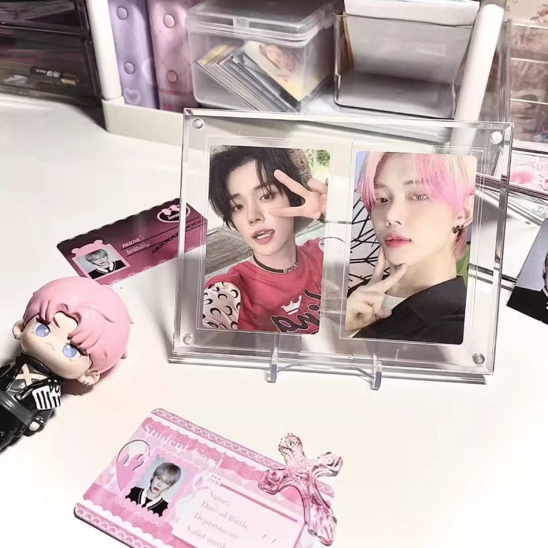 Caurspīdīgs akrila kartes turētājs un fotogrāfiju rāmis ar magnētisku displeju, DIY divpusēja uzglabāšana Polaroidiem