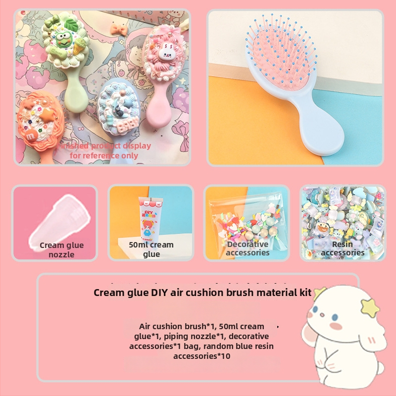 Set četki s zračnim jastučićem – DIY dodaci za djecu, plastika/smola, postup kapanja ljepila, crtani stil, svježe i slatko