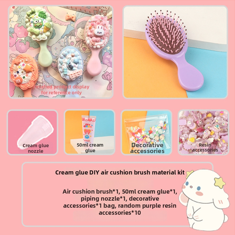 Set četki s zračnim jastučićem – DIY dodaci za djecu, plastika/smola, postup kapanja ljepila, crtani stil, svježe i slatko