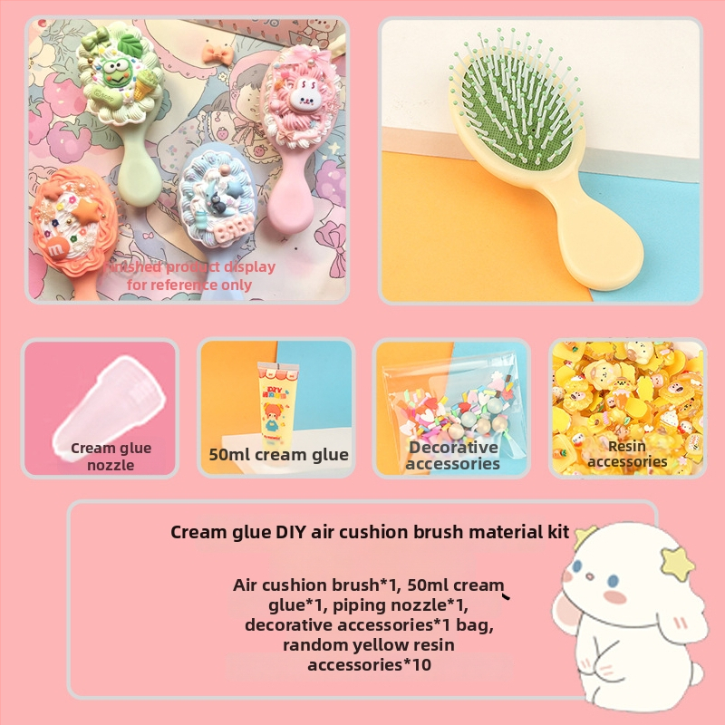 Set četki s zračnim jastučićem – DIY dodaci za djecu, plastika/smola, postup kapanja ljepila, crtani stil, svježe i slatko