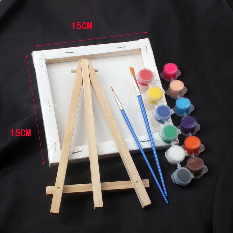 Koka kvadrāta mazs gleznošana rāmis ar statīvu bērniem – DIY akrila gleznošanai