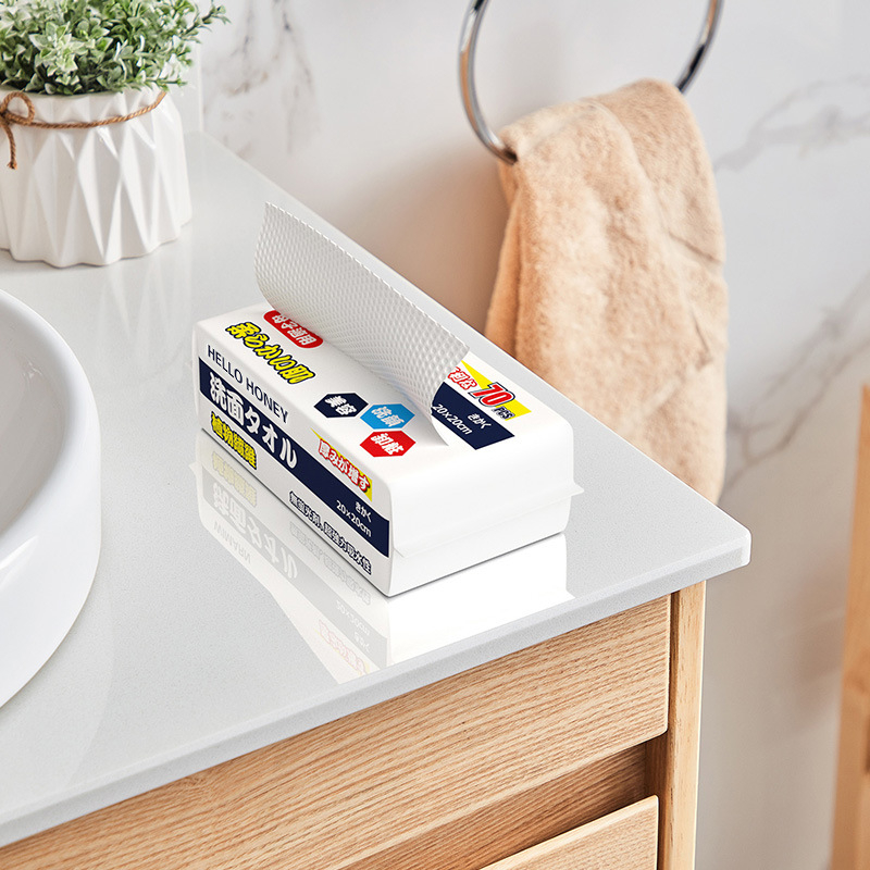 Μίας χρήσης παχύτερα μαντηλάκια καθαρισμού προσώπου, τύπου κρεμάστρας (ίνες βισκόζη· 100% φυτικές ίνες· επίπεδη ύφανση)