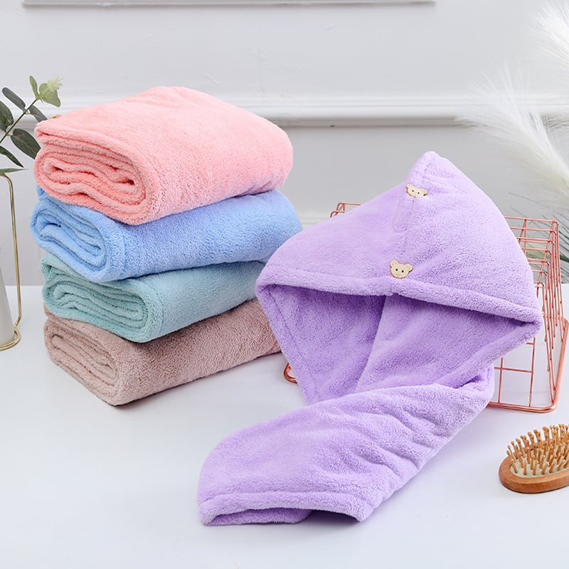 Dvostruko debeli visokodenzitetni koral fleece kapu za sušenje kose s rubom, brzo sušenje, za jesen i zimu