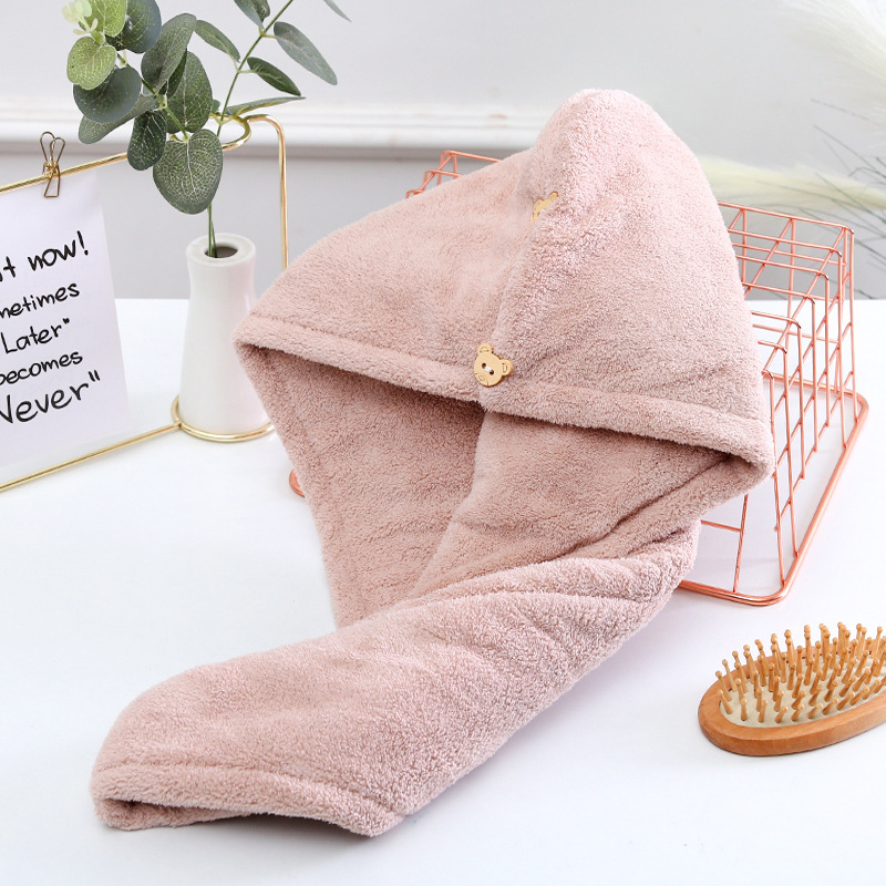 Dvostruko debeli visokodenzitetni koral fleece kapu za sušenje kose s rubom, brzo sušenje, za jesen i zimu