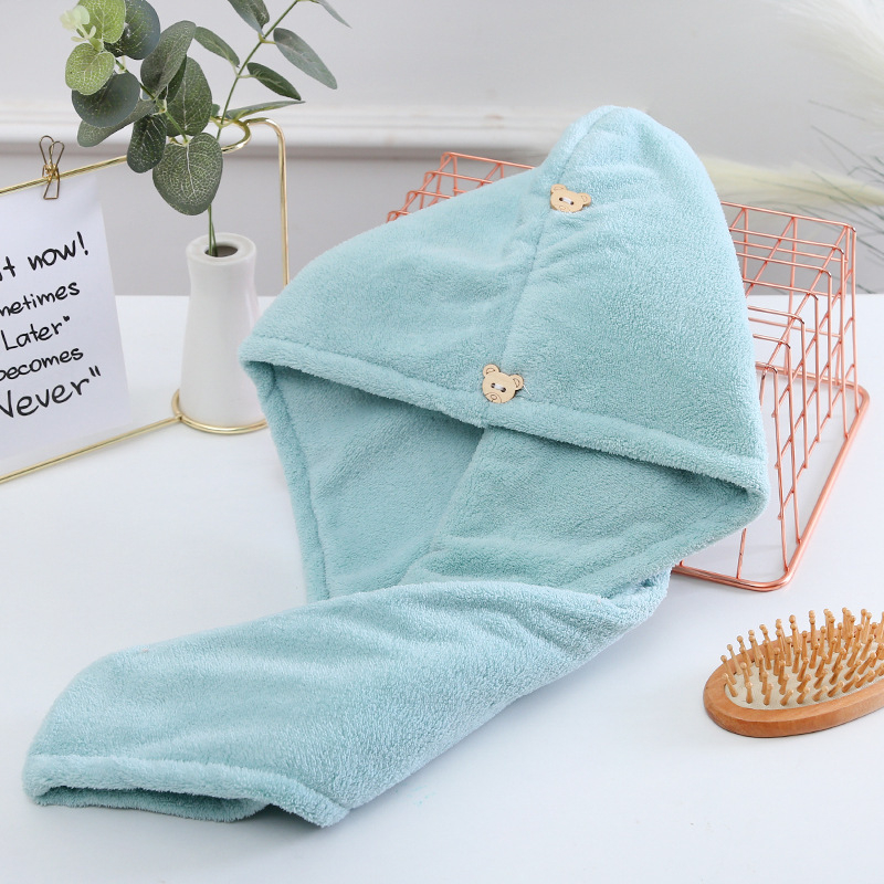 Dvostruko debeli visokodenzitetni koral fleece kapu za sušenje kose s rubom, brzo sušenje, za jesen i zimu