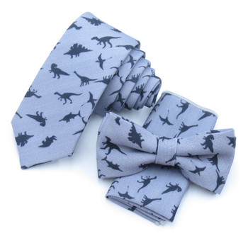 Ανδρικό σετ κορεατικού στυλ: λεπτή γραβάτα και παπιγιόν με μαντήλι τσέπης, μοτίβο δεινοσαύρου; Υλικό: πολυεστέρας νήματα; Στυλ: μοντέρνο, τύπος βέλους; Διαδικασία: εκτύπωση; Μοτίβο: καρτούν