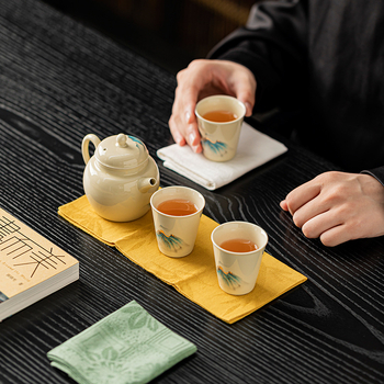 Peryitang πετσέτα τσαγιού από μετάξι-βαμβάκι τζακάρντ, απορροφητική επιφάνεια τραπεζιού για τσάι, κινέζικο στυλ, με λογότυπο, καταγωγή Φουζού