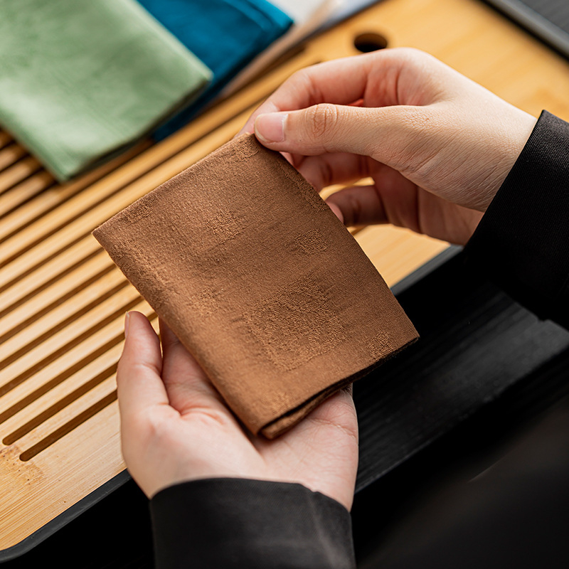 Peryitang πετσέτα τσαγιού από μετάξι-βαμβάκι τζακάρντ, απορροφητική επιφάνεια τραπεζιού για τσάι, κινέζικο στυλ, με λογότυπο, καταγωγή Φουζού