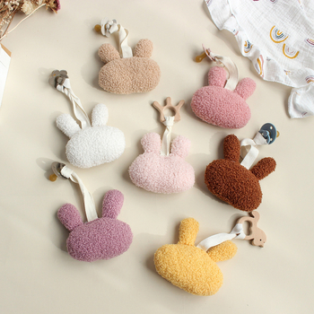 Κρίκος πιπίλας με λούτρινο λαγουδάκι βελούδινο μασητικό και αντι-πτώσης κρεμάστρα — πολυεστέρας; ηλικία 0–3 ετών; προέλευση Zhejiang; λείανση φινίρισμα; Φθινόπωρο 2023