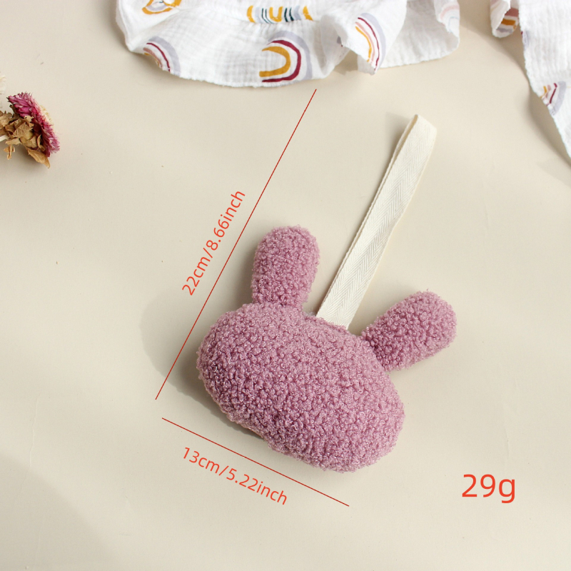 Κρίκος πιπίλας με λούτρινο λαγουδάκι βελούδινο μασητικό και αντι-πτώσης κρεμάστρα — πολυεστέρας; ηλικία 0–3 ετών; προέλευση Zhejiang; λείανση φινίρισμα; Φθινόπωρο 2023