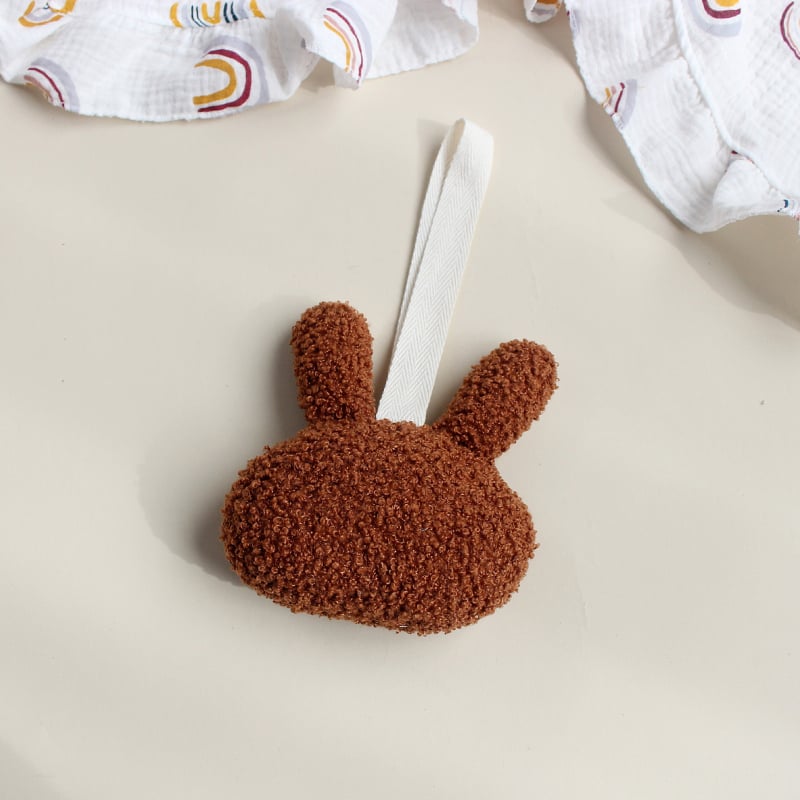 Κρίκος πιπίλας με λούτρινο λαγουδάκι βελούδινο μασητικό και αντι-πτώσης κρεμάστρα — πολυεστέρας; ηλικία 0–3 ετών; προέλευση Zhejiang; λείανση φινίρισμα; Φθινόπωρο 2023