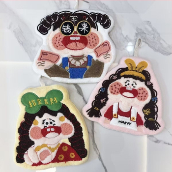 Prosop de mână din fleece coral, cu motiv ursuleț drăguț, cu posibilitate de agățare, absorbant și moale (Material: coral fleece; 30–50 g; Fire: 150D; Broderie)