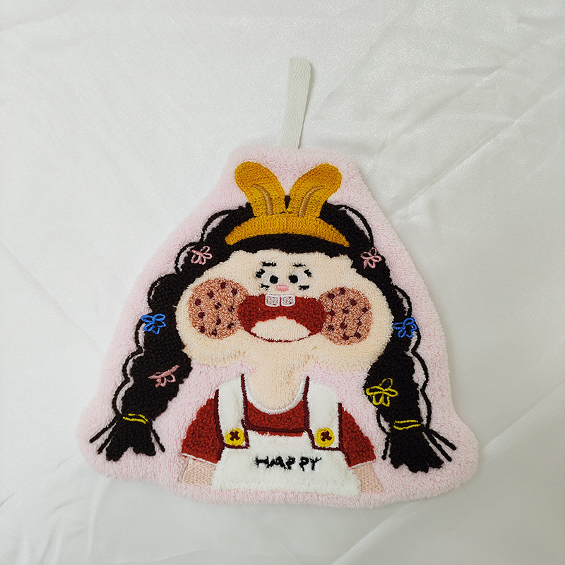 Prosop de mână din fleece coral, cu motiv ursuleț drăguț, cu posibilitate de agățare, absorbant și moale (Material: coral fleece; 30–50 g; Fire: 150D; Broderie)