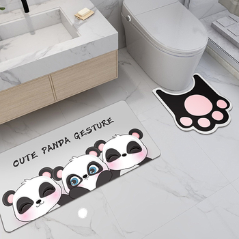 Подложка за баня от полиестер, шарка панда, квадратна форма, миеща се, за кухня и баня (Полиестер; Panda шарка; Квадрат; Кухня и Баня; Миеща се)