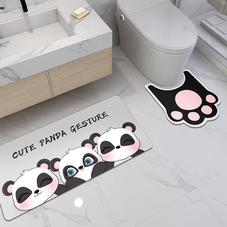 Подложка за баня от полиестер, шарка панда, квадратна форма, миеща се, за кухня и баня (Полиестер; Panda шарка; Квадрат; Кухня и Баня; Миеща се)