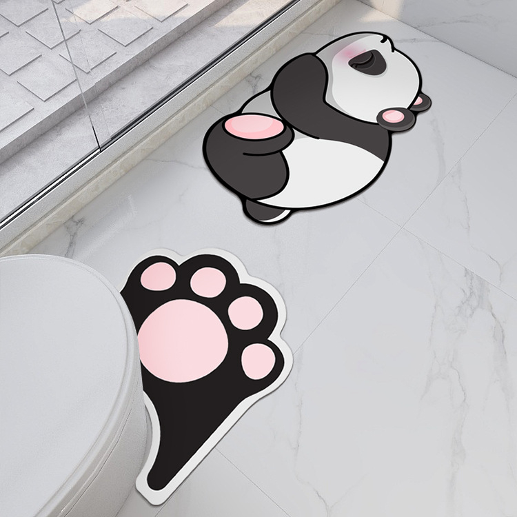 Подложка за баня от полиестер, шарка панда, квадратна форма, миеща се, за кухня и баня (Полиестер; Panda шарка; Квадрат; Кухня и Баня; Миеща се)