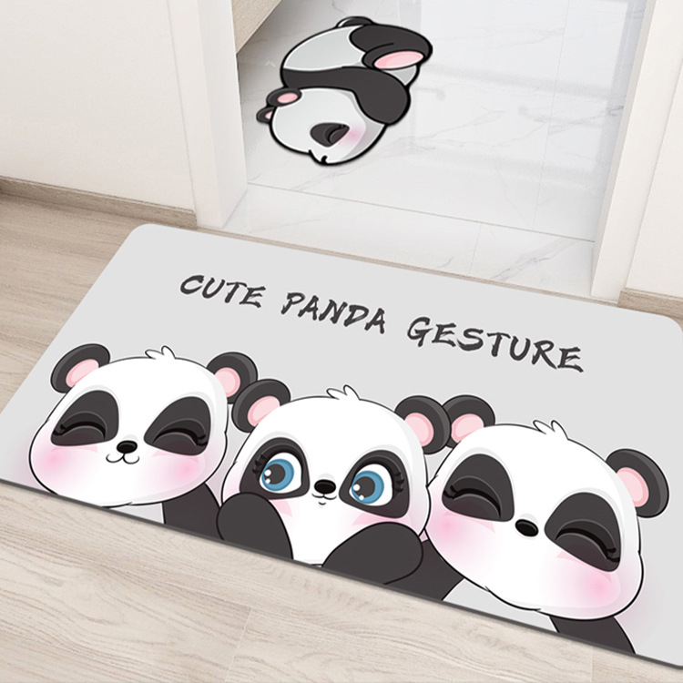 Подложка за баня от полиестер, шарка панда, квадратна форма, миеща се, за кухня и баня (Полиестер; Panda шарка; Квадрат; Кухня и Баня; Миеща се)