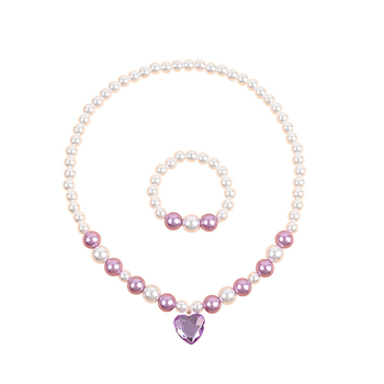 Σετ παιδικών κοσμημάτων: κολιέ και σκουλαρίκια, χειροποίητο, πλαστικές χάντρες με μαργαρινοειδή φινίρισμα, καρδιάς λεπτομέρειες, περιλαμβάνει κολιέ με ρύθμιση, ρυθμιζόμενο μήκος