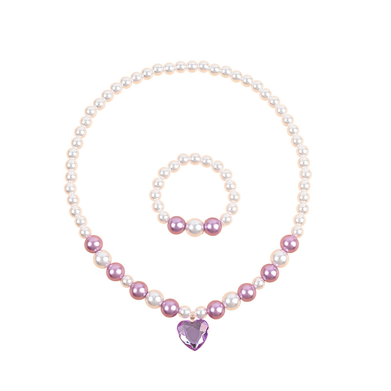 Σετ παιδικών κοσμημάτων: κολιέ και σκουλαρίκια, χειροποίητο, πλαστικές χάντρες με μαργαρινοειδή φινίρισμα, καρδιάς λεπτομέρειες, περιλαμβάνει κολιέ με ρύθμιση, ρυθμιζόμενο μήκος