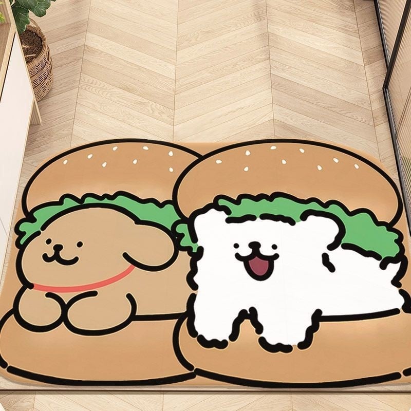 Входна килимка за пода с рисунка на кученце, кристален велур, квадратна форма, пера се