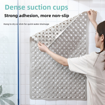 Правоъгълен подов килим за баня, PVC, плетен, антихлъзгащ се с вакуумни чашки и големи дренажни отвори, масажира крака, машинно пране