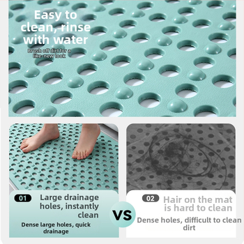 Правоъгълен подов килим за баня, PVC, плетен, антихлъзгащ се с вакуумни чашки и големи дренажни отвори, масажира крака, машинно пране
