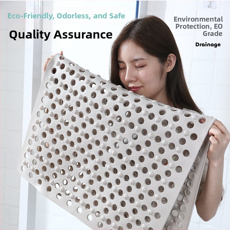 Правоъгълен подов килим за баня, PVC, плетен, антихлъзгащ се с вакуумни чашки и големи дренажни отвори, масажира крака, машинно пране