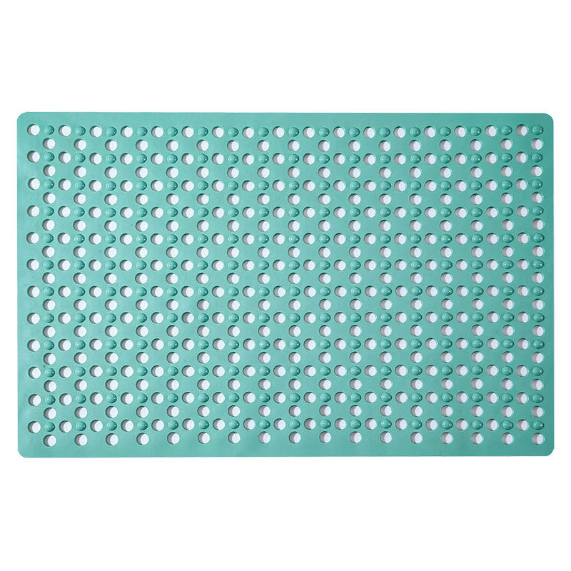 Правоъгълен подов килим за баня, PVC, плетен, антихлъзгащ се с вакуумни чашки и големи дренажни отвори, масажира крака, машинно пране