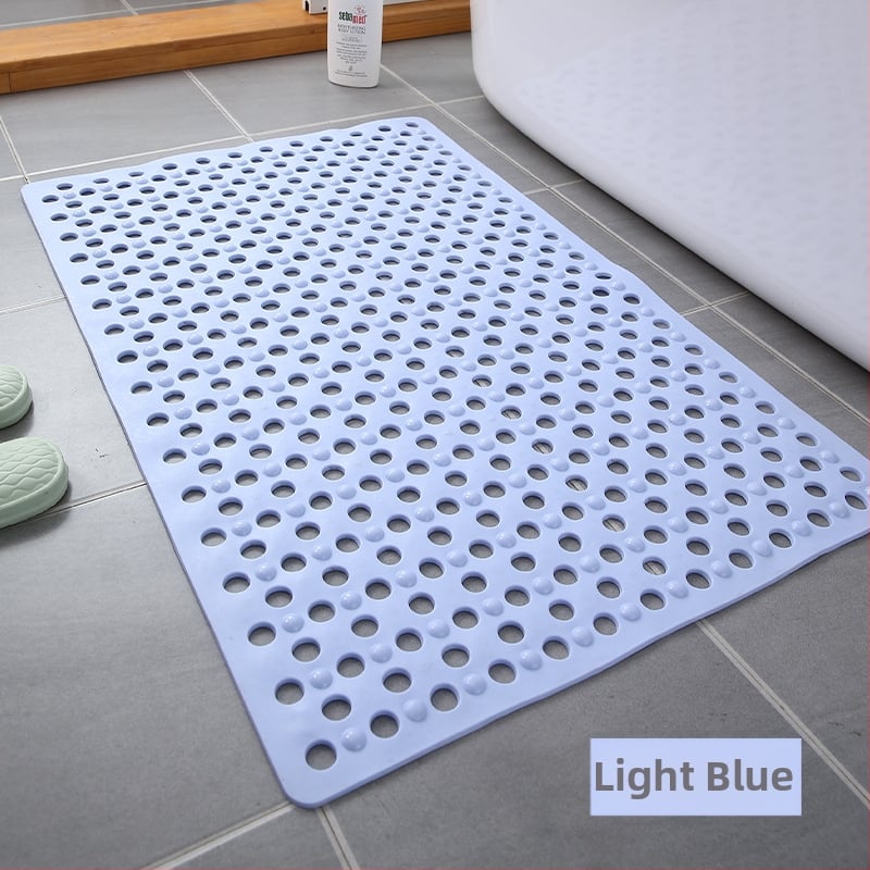 Правоъгълен подов килим за баня, PVC, плетен, антихлъзгащ се с вакуумни чашки и големи дренажни отвори, масажира крака, машинно пране
