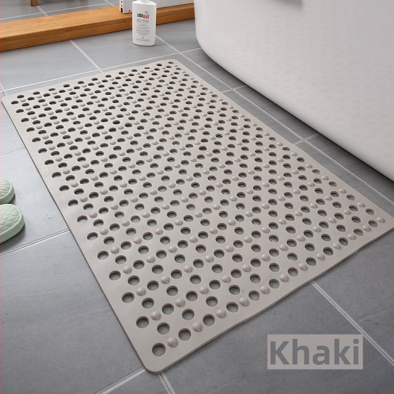 Правоъгълен подов килим за баня, PVC, плетен, антихлъзгащ се с вакуумни чашки и големи дренажни отвори, масажира крака, машинно пране