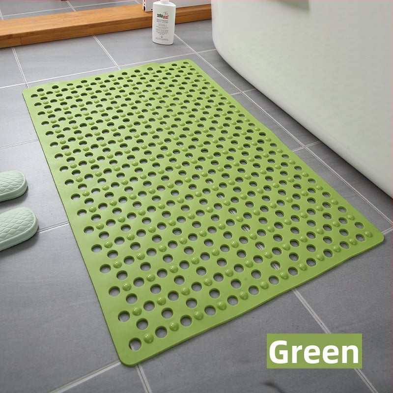 Правоъгълен подов килим за баня, PVC, плетен, антихлъзгащ се с вакуумни чашки и големи дренажни отвори, масажира крака, машинно пране