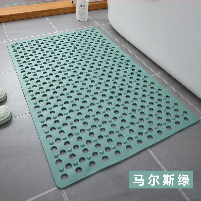 Правоъгълен подов килим за баня, PVC, плетен, антихлъзгащ се с вакуумни чашки и големи дренажни отвори, масажира крака, машинно пране