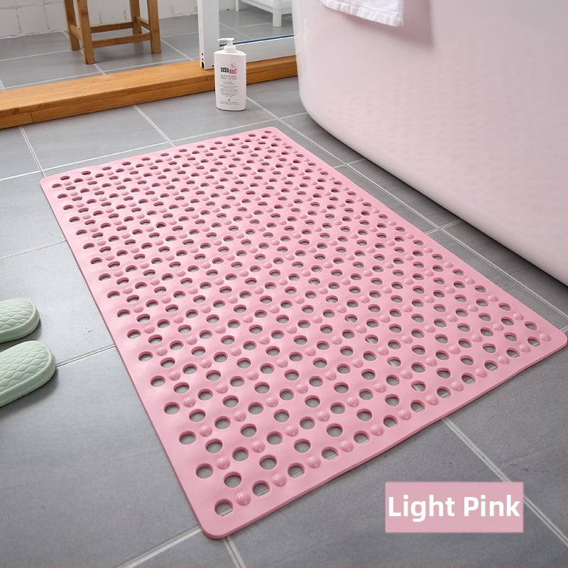 Правоъгълен подов килим за баня, PVC, плетен, антихлъзгащ се с вакуумни чашки и големи дренажни отвори, масажира крака, машинно пране