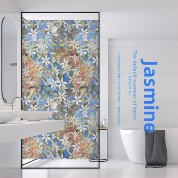 Stikla loga filma bez līmes, matēts ziedu motīvs, PVC, pašlīmējošs, Eiropas stila apglezots dizains