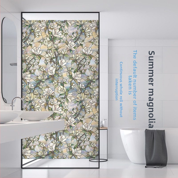 Stikla loga filma bez līmes, matēts ziedu motīvs, PVC, pašlīmējošs, Eiropas stila apglezots dizains