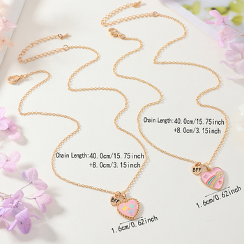 Set od dva dječja lančića BFF, srcolik oblik, crtani stil, legura, duljina lanca 21–50 cm, produžetak ispod 10 cm, uzrast 3–10+