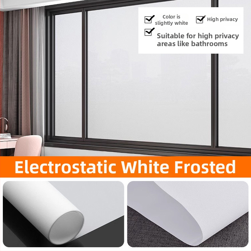 Stikla logu privātuma aizsardzības filma – matēta, ļauj gaisamai cauri; Materiāls: PVC; Līme: elektrostatiskā; Stils: mūsdienu vienkāršība; Telpas: dzīvojamā istaba, guļamistaba, vannas istaba