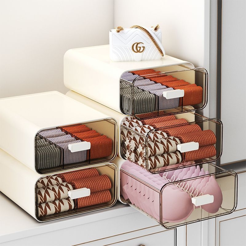 Apakšveļas uzglabāšanas kārba ar atvilktnēm, 3 vienā dizains, 18 l tilpums, polipropilēns, koka raksts, japāņu stila garderobes organizētājs