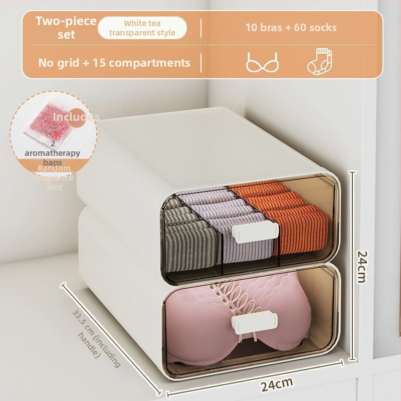 Apakšveļas uzglabāšanas kārba ar atvilktnēm, 3 vienā dizains, 18 l tilpums, polipropilēns, koka raksts, japāņu stila garderobes organizētājs