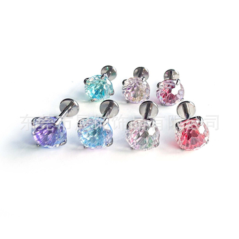 Titano kūno piercing papuošalai su cirkonio kristalais, geometrijos formos ausims, lūpoms ir liežuviui – G23 titano lydinys