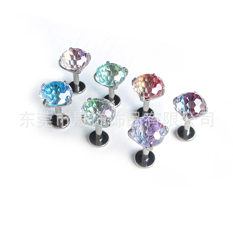 Titano kūno piercing papuošalai su cirkonio kristalais, geometrijos formos ausims, lūpoms ir liežuviui – G23 titano lydinys